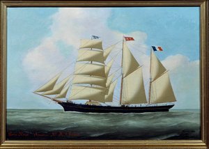 Le Trois Mats Tre-Rose maleri av Eugene Margueritte-Grandin dit Eugene Grandin (1833-1916) 1886 Søn. 0,56x0,81 m Fecamp, Museum of the Newfoundland