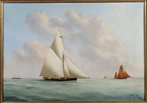 Yacht Sylphe i regattaen. Maleri av Eugene Margueritte-Grandin dit Eugene Grandin (1833-1916)