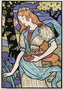 Kunst. Kvinner i jugendstil. Illustrasjon av E. Grasset, Frankrike, ca. 1890 (plakat)