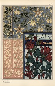 Akeleie, Aquilegia vulgaris, blomst i mønstre for tapet, glassmalerier og fliser av Eugene Grasset