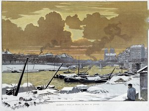 Le pont de Sully, i Paris dekket snø, en kveld i januar 1886 - av Grasset av Eugene Grasset