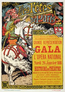 Reproduksjon av en plakat som reklamerer for 'Fetes de Paris', ved Opera National, Paris, 1885