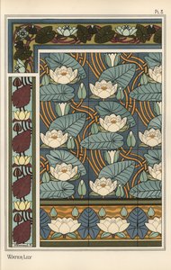 Vannliljen, Nelumbo lutea, i tapet- og flisemønster av Eugene Grasset