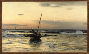 E. Dücker, solnedgang ved havet