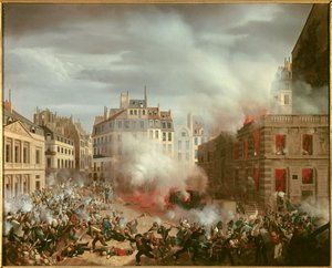 Revolusjon av 1848: "" Brann i vanntårnsplassen i det kongelige palasset 24. februar 1848". Maleri av Eugene Hagnauer av Eugene Hagnauer