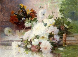 Et stilleben med høstblomster av Eugene Henri Cauchois