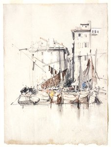 Ved havet - Fiskerlandsby av Eugene Isabey