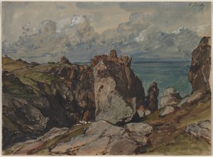 Klipper ved havet ved Cézembre, Bretagne av Eugene Isabey