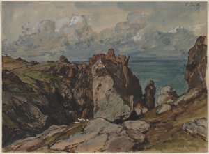 Klipper ved havet ved Cézembre, Bretagne av Eugene Isabey