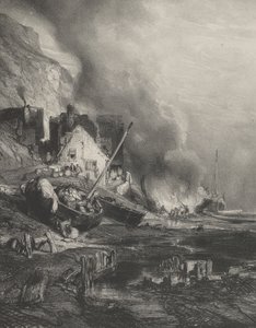 Ombygging av et skip ved lavvann, 1833. av Eugene Isabey