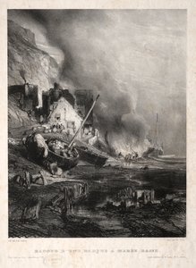 Six Marines: Ombygging av en båt ved lavvann, 1833. av Eugene Isabey