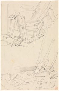 Studier av tre og gårdsredskaper. av Eugene Isabey