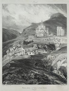 Pittoreske og romantiske reiser i det gamle Frankrike, Auvergne: Apsis av kirken Saint Nectaire av Eugene Isabey