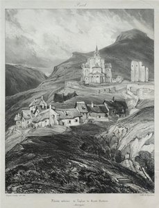 Pittoreske og romantiske reiser i det gamle Frankrike, Auvergne: Apsis av kirken Saint Nectaire av Eugene Isabey