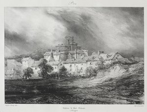 Pittoreske og romantiske reiser i det gamle Frankrike, Auvergne: Château de Pont-Gibaud av Eugene Isabey