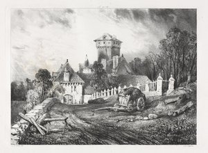Pittoreske og romantiske reiser i det gamle Frankrike, Auvergne: Château de Pesteil i Polminhac av Eugene Isabey