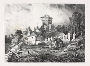 Pittoreske og romantiske reiser i det gamle Frankrike, Auvergne: Château de Pesteil i Polminhac av Eugene Isabey
