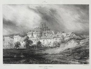 Pittoreske og romantiske reiser i det gamle Frankrike, Auvergne: Château de Pont-Gibaud av Eugene Isabey