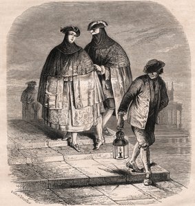 Lyktedøren i Venezia på 1700-tallet - Tegning av Viollat av Gaetano Zompini (1700-1778) - The Metiers of Venice av Eugene Joseph (after) Viollat