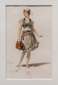 Korrigane. Ballett av Charles-Marie Widor, kostymemodell. 1880, penn, akvarell og gouache på papir.