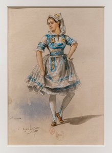 Korrigane. Ballett av Charles-Marie Widor, kostymemodell. 1880, penn, akvarell og gouache på papir.