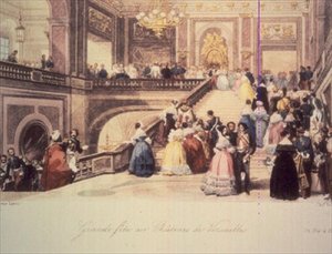 En ball på Chateau de Versailles, gravert av Charles Rolls (farget gravering) av Eugene Louis (after) Lami