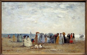 Badende på stranden i Trouville, Calvados. Maleri av Eugene Louis Boudin (1824-1898) av Eugene Louis Boudin