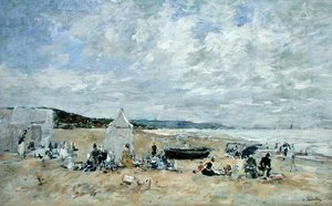 Strandscene (olje på lerret) av Eugene Louis Boudin