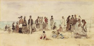 Beach Scene, 1864 (penn & blekk & wc på papir) av Eugene Louis Boudin