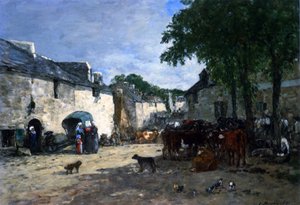 Storfemarked i Daoulas, Bretagne av Eugene Louis Boudin