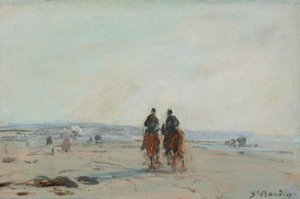 Two Horsemen on the Beach, ca. 1864-68 (pastell på papir lagt ned på papir) av Eugene Louis Boudin