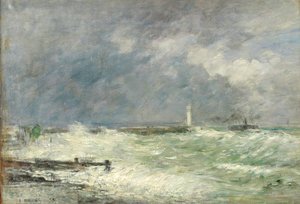 Inngang til havnen i Le Havre i stormfullt vær, 1895 av Eugene Louis Boudin