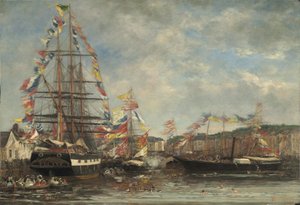 Festival i havnen i Honfleur, 1858 (olje på tre)