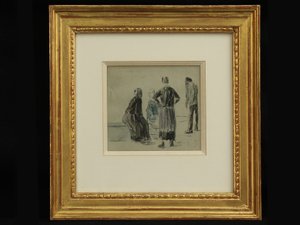 Figures on a Beach, ca. 1860 (conte & akvarell på papir) av Eugene Louis Boudin