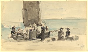 Lasting av båtene, c. 1875. av Eugene Louis Boudin
