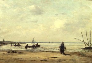 Lavvann nær Honfleur, ca. 1864-66 (olje på panel) av Eugene Louis Boudin