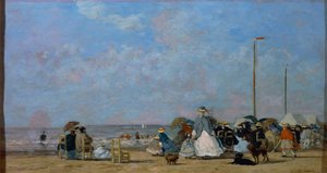 På Trouville Beach, av Eugene Boudin, maleri av Eugene Louis Boudin