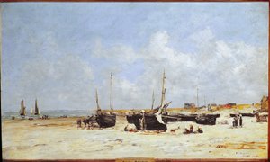 På stranden i Berck, Pas-de-Calais (olje på lerret av Eugene Louis Boudin