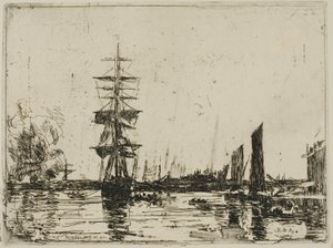 Havlandskap med båter av Eugene Louis Boudin