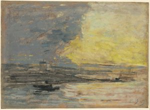 Ved sjøen, havn i Honfleur av Eugene Louis Boudin