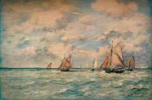 Utgang fra båtene ved Trouville, 1895, 1920. av Eugene Louis Boudin