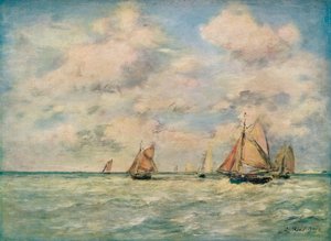 Utgang fra båtene ved Trouville, 1800-tallet av Eugene Louis Boudin