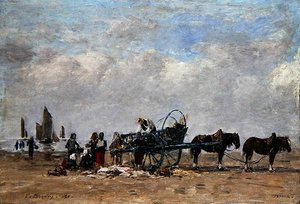 The Fish Cart, Berck, ca. 1880 (olje på lerret lagt på panel) av Eugene Louis Boudin