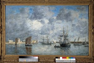 Port of Carnaret-maleri av Eugene Louis Boudin (1824-1898). 1872. Dim. 0,55 x 0,89 m. Paris, Musee d