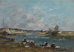 Vaskekvinner på bredden av elven Touques; Vaskekvinner på en av armene til La Touques, 1866 av Eugene Louis Boudin