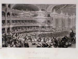 Ballmaske organisert på Opera de Paris. Gravering av Eugene Louis Lami (1800-1890) 1843 Privat samling av Eugene Louis Lami