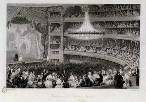 Ovasjon av en skuespiller under en forestilling på Theatre des Italians i Paris. Gravering av Eugene Louis Lami (1800-1890) 1843 Privat samling av Eugene Louis Lami
