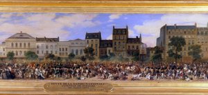 Angrepet av Giuseppe Fieschi (korsikansk konspiratør) 28.07.1835 mot Louis-Philippe I (1773-1850), franskmennenes konge, Boulevard du Temple i Paris (Louis Philippe anmelder nasjonalgarden) Detalj av et maleri av Eugene Lami (1800-1890) 1845 søn.