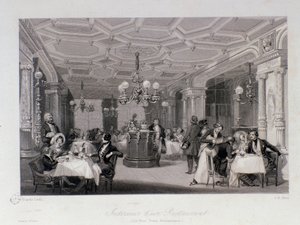 Utsikt over interiøret i restauranten "Les trois freres provencaux"" nær Palais Royal i Paris. Gravering av Eugene Louis Lami (1800-1890) 1843 Privat samling