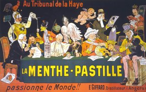 Cartoon poster on the Peace Conference in the Hague in 1899: “” In the Hague Court, the mint-pastilla - passionates the world!” by Eugène Ogé (1861 - 1936)